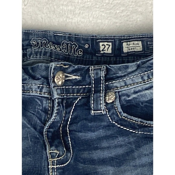 Miss Me Jeans Women's Bootcut Blue Raw Hem Size 27 (Modified‎ Length) - Picture 3 of 15
